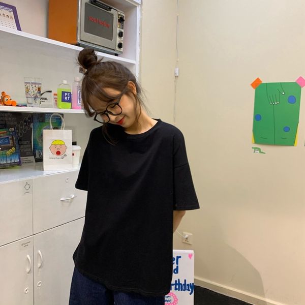 

k1byu summer solid coat t-shirt color five point t-shirt for with korean short simple ins loose students sleeve versatile bottoming women, White