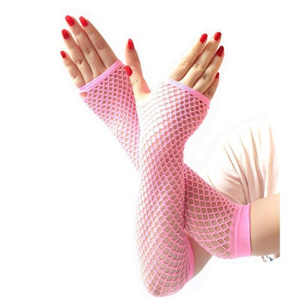 

6 pairs pink nylon colored fingerless black blue solid colored fishnet gloves prom party driving wedding gloves st255 h jlleee, White