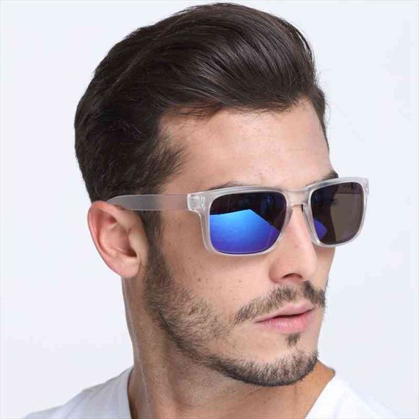 

transparent frame and blue lens sunglasseswomen reflective coating square sun glasses women brand designer, White;black