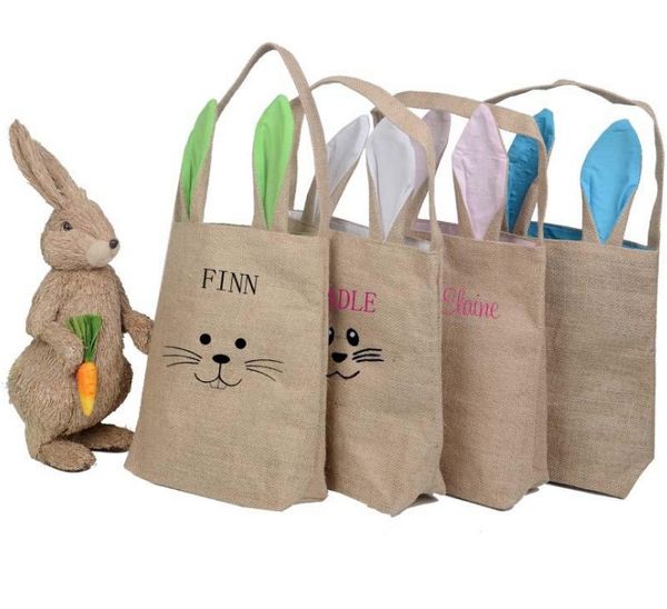 Commercio all'ingrosso 10 stili Cotone Lino Forniture per feste festive Orecchie da coniglio pasquale Borsa per cesto per confezione regalo Borsa per bambini Fine Festival regalo di caramelle