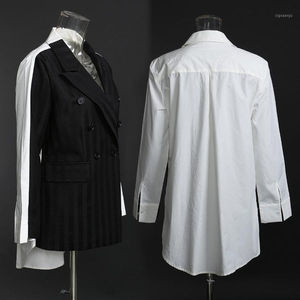 

2020 new women suit blazer patchwork color matching women blazers jackets irregular casual vintage womens blazers long sleeve1, White;black