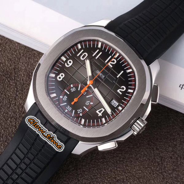 

super omf version 5968a-001 black texture dial ch 28-520 chronograph automatic mens watch silver steel case rubber strap designer watches, Slivery;brown