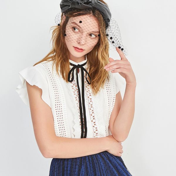 

2021 new no sleeves, superiors, ladies'blouse, women's shirt , bow mode tiew euro the elegant white neck , ma'am. uqry