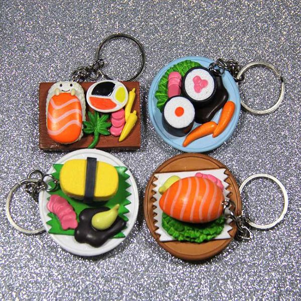

keychains random style creative salmon slices sushi shaped keychain funny key ring simulation pendant car bag accessories, Silver