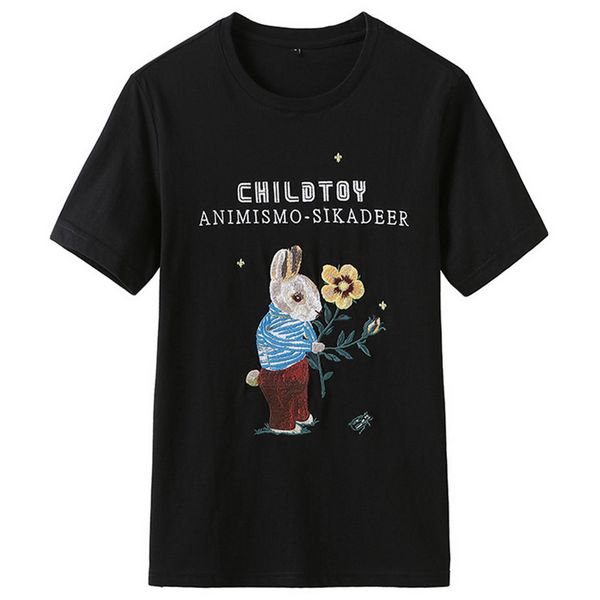 

heavy industry rabbit letter embroidery pure cotton cuisine short sleeve semi-sleeved t-shirt sport hooded sweatshirt hoodie
