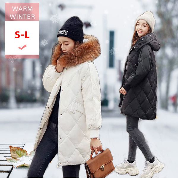 

fashion women real raccoon fur thick long white duck down jacket female casual hooded warm feather coat windproof winter outwear 201103, Black