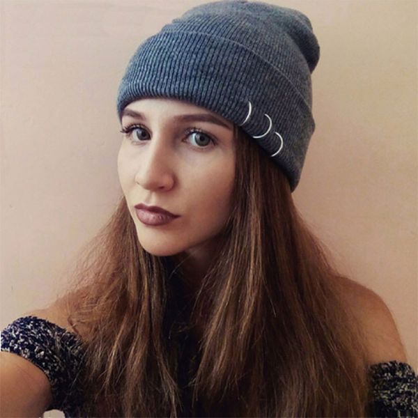 

beanie/skull caps hoop circle knitted hat autumn and winter couple warm solid color skull, Blue;gray