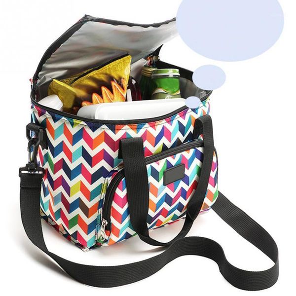 

bag organizer double layer oxford cooler lunch printed insulated thermal picnic handbag portable shoulder box tote1, Blue;pink