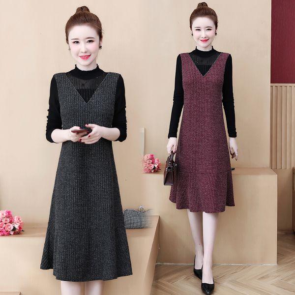 

womens plus size autumn dress blouse lets loose long sleeves thin sleeve dresses casual women's clothes 7xci, Black;gray