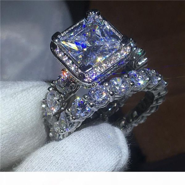 

2017 роскошные ювелирные изделия женщины 925 серебряное кольцо комплект 5a циркон cz камень обручальное обручальное кольцо кольца для женщин, Slivery;golden