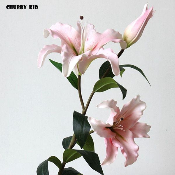 

decorative flowers & wreaths 10pcs wholesale high simulation pu perfume lily large long stem 3 heads real touch fake casablanca wedding flo