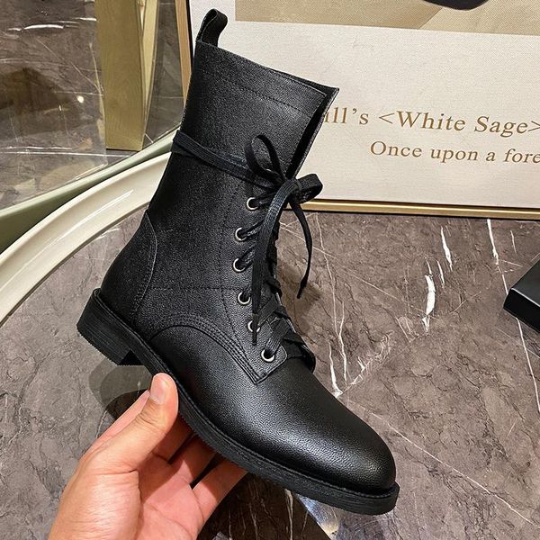 

boots sklfgxzy style black riding genuine leather female lace-up women's cowhide shoes size 34-40
