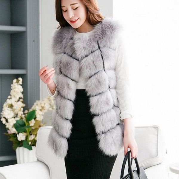 

women midi plush striped faux fur gilet ladies fluffy sleeveless vest jacket coat1, Black