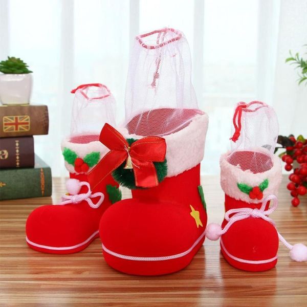 Decorações de Natal 1pcs Botas de doces com colorido Papai Noel Snowman Elk Pattern Bag fofo para festa de ano infantil Decoração de presente de criança1