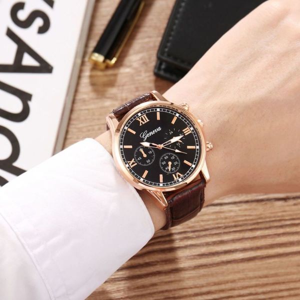 

three geneva big dial men's fake eyelids with fashion roman scale women's watch kjxs, Slivery;brown