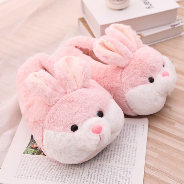 Pantofole invernali da donna Cute Pink Bunny Cartoon Design Warm Home Plush Head Silent Indoor Floor Adult Girl Lady House Shoes X1020