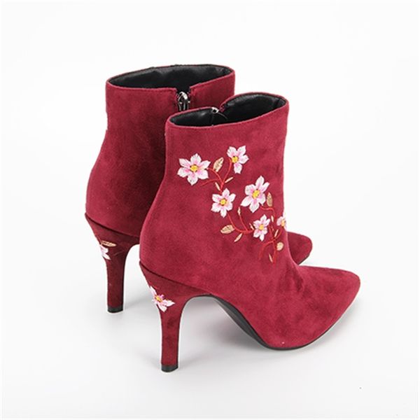 

2021 новый сексуальный стиль вечеринки в лодыжку моды с вышивкой цветок на молнии шпилька для езды на молнии женская обувь dd7i, Black