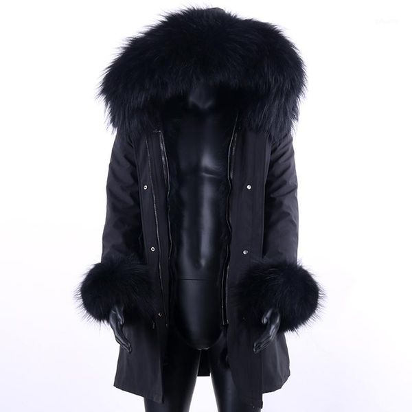 

raccoon fur collar fur lined high jacket 2020 winter man real coat men parkas clothing waterproof long jacket 20201, Black