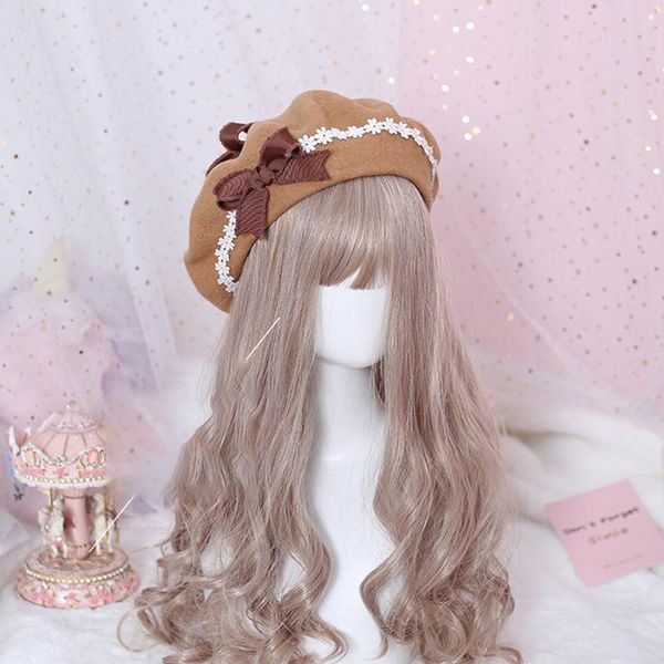 

magogo lolita berets wool blend hat women girls bow tripe sailor style preppy chic college sweet cap, Blue;gray