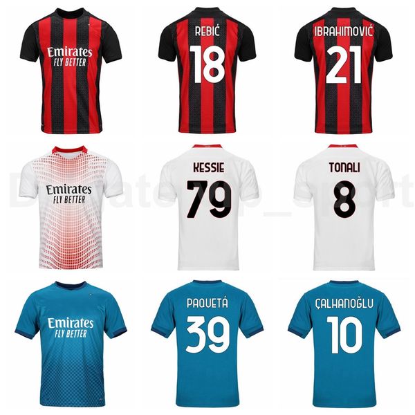 

20 21 ac milan soccer 21 ibrahimovic jersey 5 bonaventura 17 leao 39 paqueta 7 castillejo 2 calabria 13 romagnoli football shirt kits, Black;yellow
