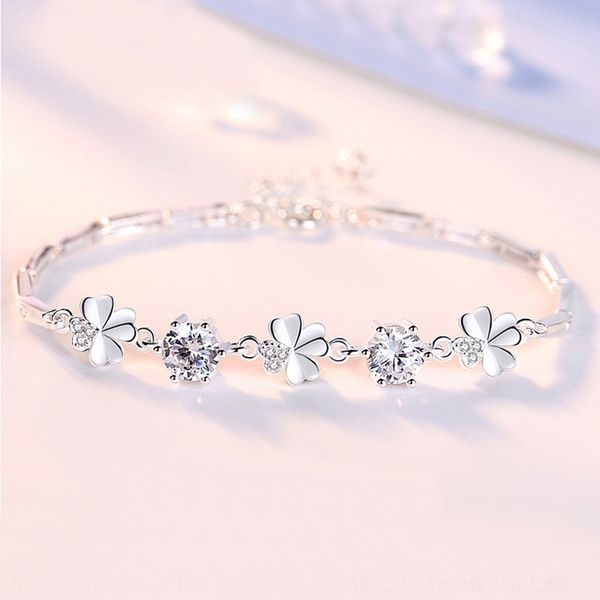 

vtfap s925 silver clover leaf grass lucky four cloverbracelet cloverclover diamond inlaid bracelet zircon silver jewelry mbgsb, Golden;silver