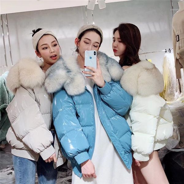 

2019 winter korean new thickened down jacket women's hair large hair bright face loose large short warm coat jacket women1, Black