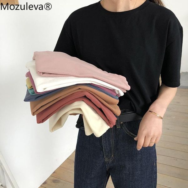 

mozuleva o-neck 10 colors options women t-shirt short sleeve loose cotton 2020 female basic shirt spring summer ladies tees1, White