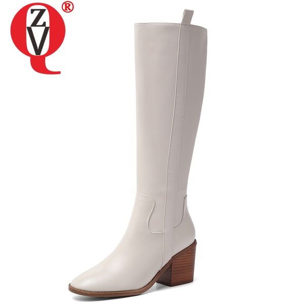 

zvq winter new fashion knee high boots outside high heels square toe genuine leather zip women shoes drop shipping size 34-43, Black