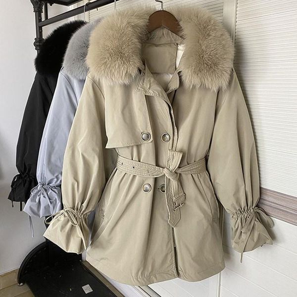 

big real fur collar 2020 new down parka winter jacket women 90% white duck down jacket thick hooded belt female snow outwear1, Black