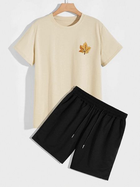 

men maple leaf print tee & track shorts z21p#, Gray
