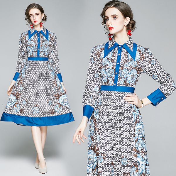 

2021 new merhcall women autumn long sleeve runway vintage dot printed elegant party midi shirt vestidos de fiesta z5v7, Black;gray