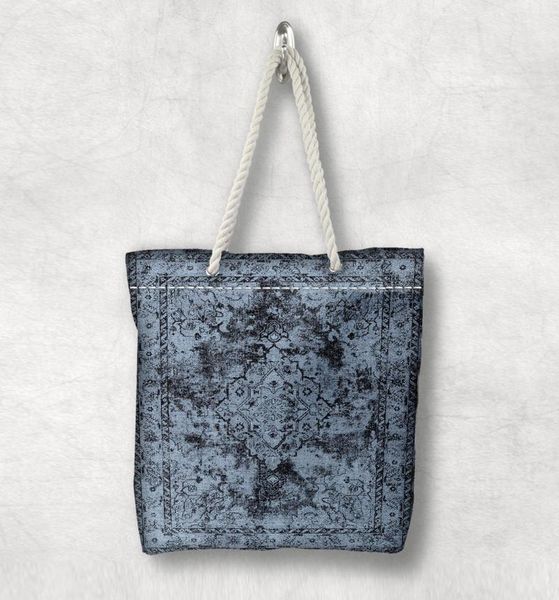 

else blue black vintage anatolia authentic new fashion white rope handle canvas bag cotton canvas zippered tote bag shoulder