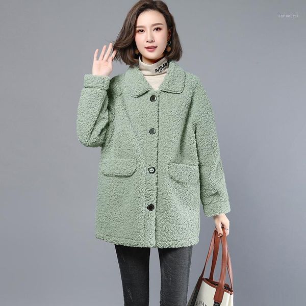 

women's fur & faux 2021 thick lamb women coats winter mid-length single breasted collar fashion korean wide-waisted jackets1, Black