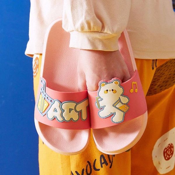 

new summer house women bath slippers cute cartoon art bears pattern indoor lovers platform shoes indoor women eva slides #dt5k, Black