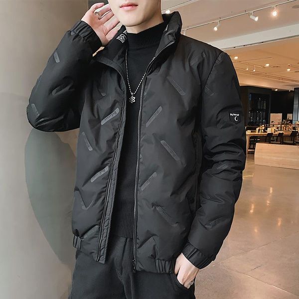

men 2020 new winter coat down cotton-padded jacket brief paragraph popular logo cotton-padded jacket winter clothing, Black