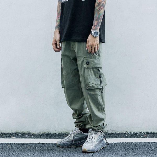 

guochao city functional style multi pocket overalls men's fashion spring and summer slim pants with drawstring1, Blue