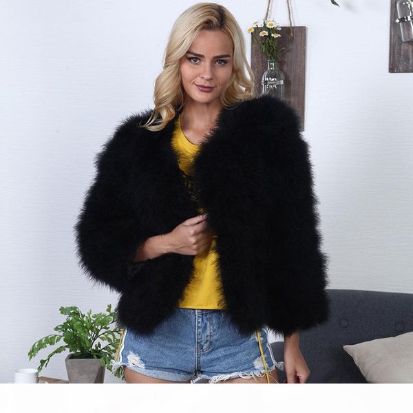 

new ostrich fur coat for women white black faux fur short jacket winter wool turkey fur outerwear