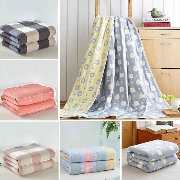 

wostar 6 layers cotton gauze towel muslin blanket soft throw plaid adults blanket for beds sofa plane/travel bedspread sale