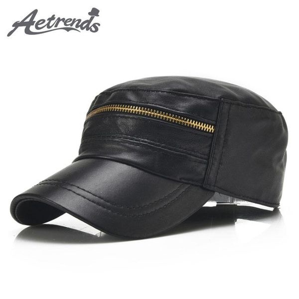 

wide brim hats [aetrends] 6 panels 100% leather cap men black sheepskin for flat caps z-5293, Blue;gray