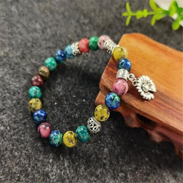 

6pcs/lot ancient natural agatess crystal bracelet minority ethnic style pendant daisy creative men and women bracelet jewelry, Golden;silver