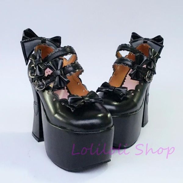 

princess sweet lolita shoes loliloli yoyo japanese design custom big size black bright skin buckle strap high boots 1277a