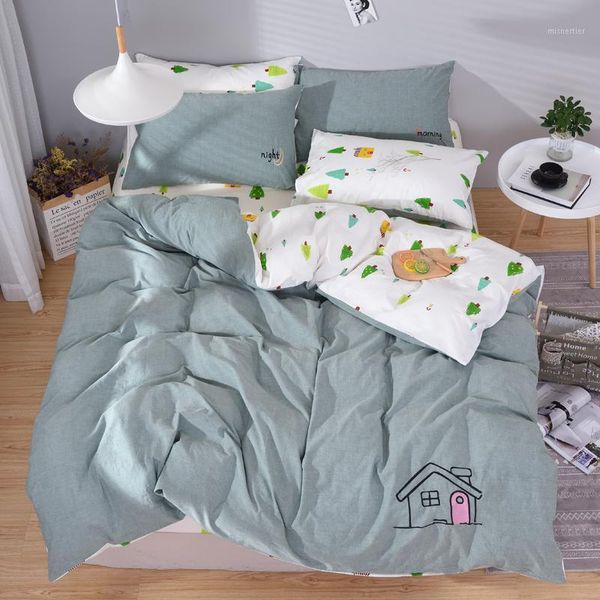

bedding sets 4pcs pure cotton washed ab embroidery brief style duvet cover bed sheet pillowcases set house cactus1
