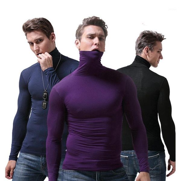 

2019 autumn high collar thermal underwear men warm shirt long johns turtleneck long sleeves men high elastic t shirts1, Black;white