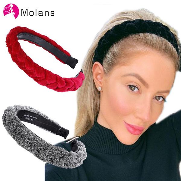 

molans hair accessories wide shiny weaving hairbands braided headband hair hoop fashion hair bands bezel h wmtkqm, Black;brown