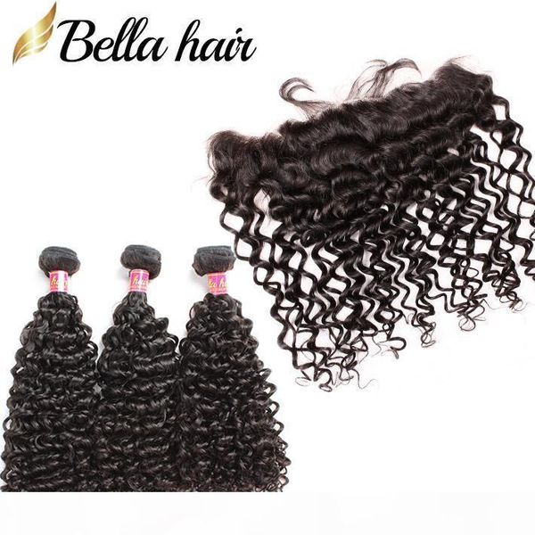 

bella hairbrazilian hair weaves closure curly hair bundles with lace frontal closure human hair wefts with closure 13*4 lace frontal virgin, Black;brown