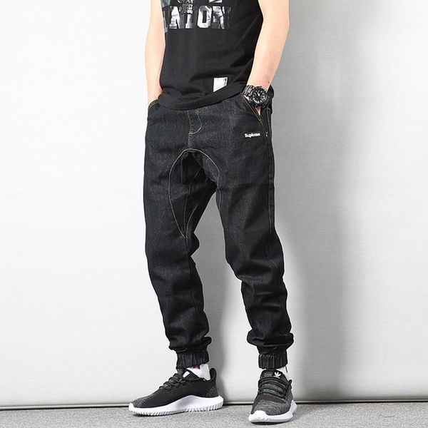 

japanese vintage fashion men jeans loose fit designer denim cargo pants harem trousers streetwear hip hop jeans men joggers1, Blue