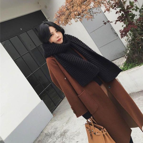 

elegant large size solid long over the knee women's coat lapel pockets loose thickening jackets woolen coats female outerwear, Black