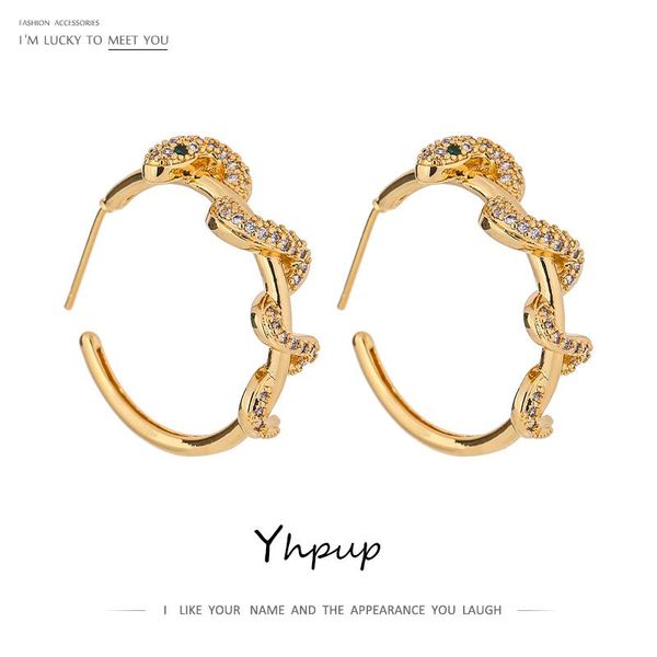 

yhpup delicate snake twisted round hollow stud earrings luxury shiny cubic zirconia charm earrings jewelry anniversary gift, Golden;silver