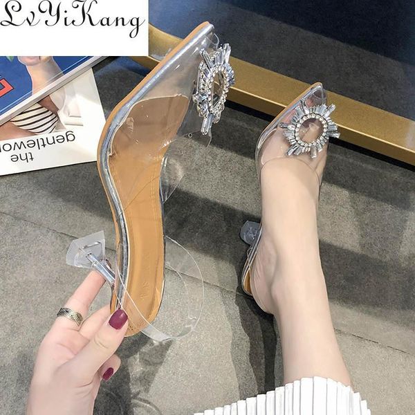 

luxury women pumps 2021 transparent high heels pointed toe slip-on wedding party brand fashion shoes for lady pvc, Black