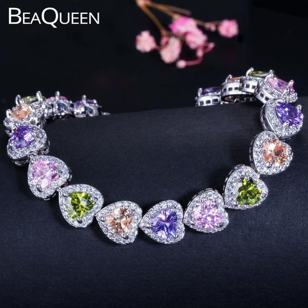 

beaqueen charming love heart cut ladies multicolored cz zirconia tennis bracelets colorful wedding jewelry accessories b045, Black